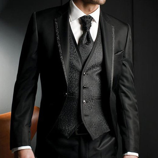 Trendy Slim Fit Men's Prom Dress in Black