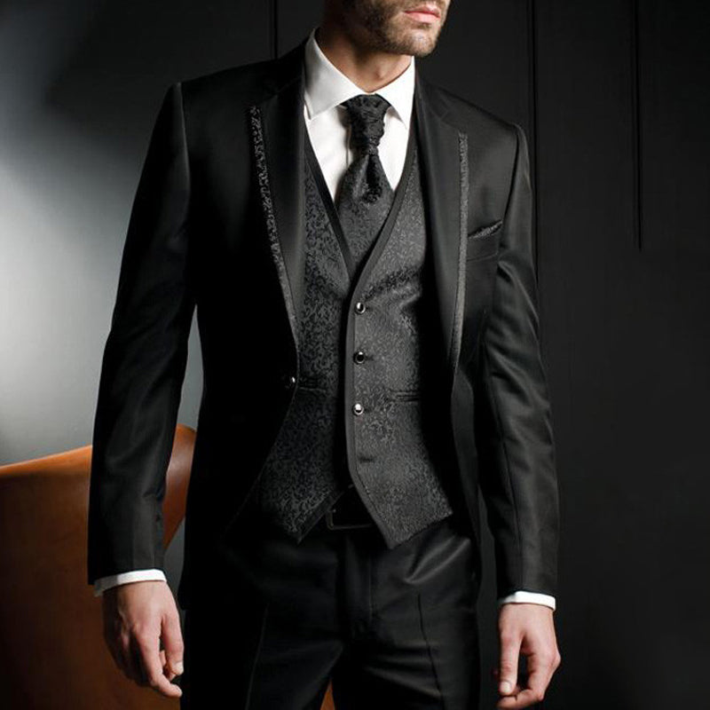 Trendy Slim Fit Men's Prom Dress in Black