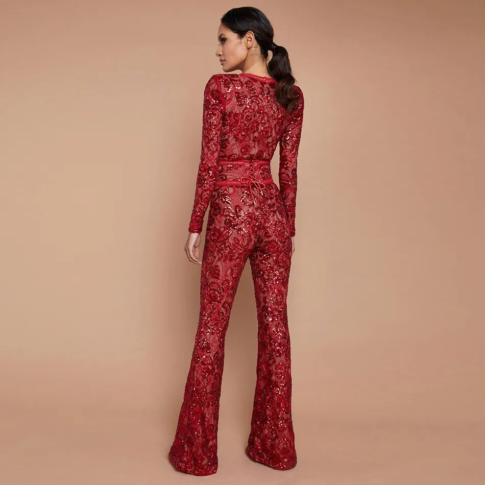 Red Sequins Celebrity Jumpsuit