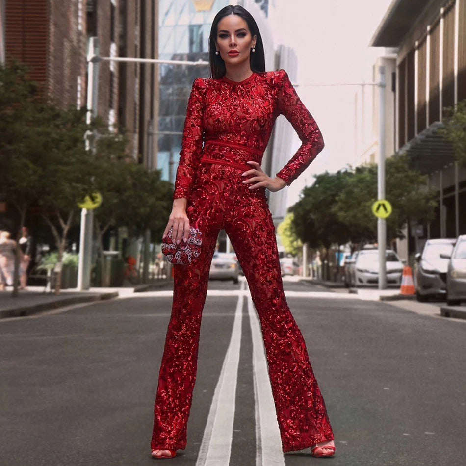 Red Sequins Celebrity Jumpsuit