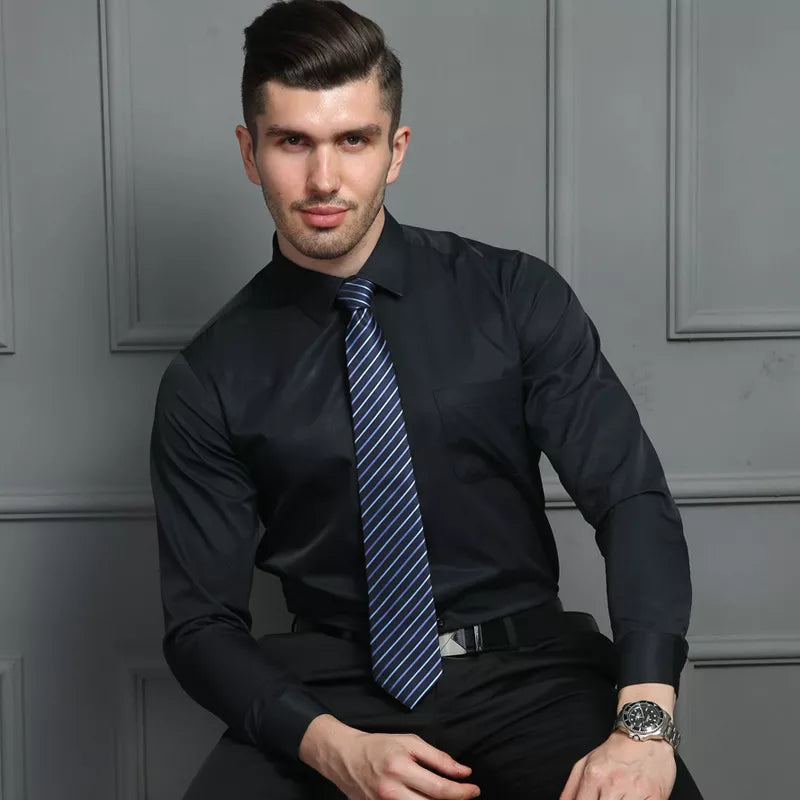 Blue Formal Square Collar Dress Shirt