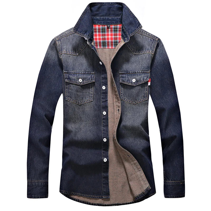 Men's Fashion Autumn Slim Long Sleeve Cowboy Shirt