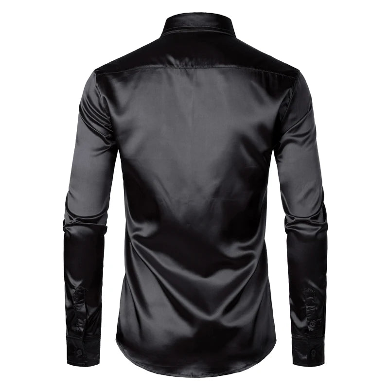 Men's Casual Solid Shiny Shirt