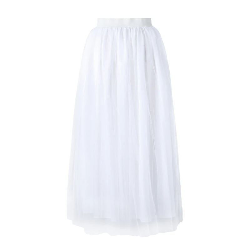 Elegant Mesh Symphony: High Waist Tulle Maxi Skirt