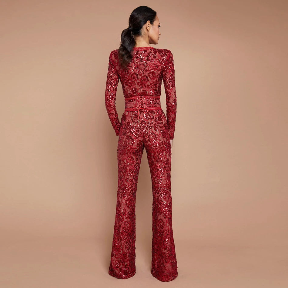 Red Sequins Celebrity Jumpsuit