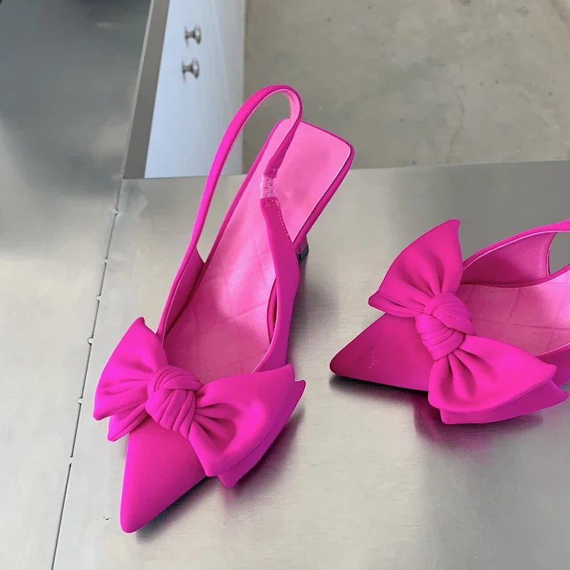 Bow-Knot Pointed Toe Slingback Heeled Sandals