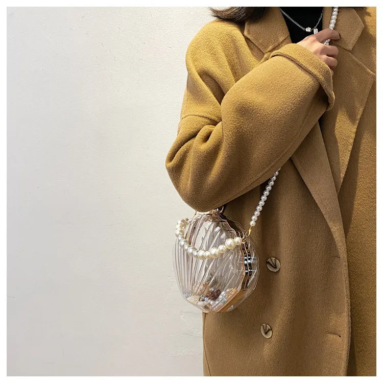 2024 New Transparent Pearl Chain Clutch