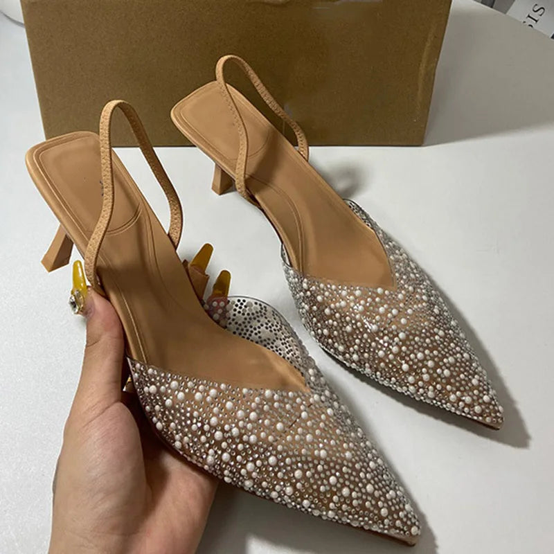 Crystal Pearl Slingback Summer Pumps