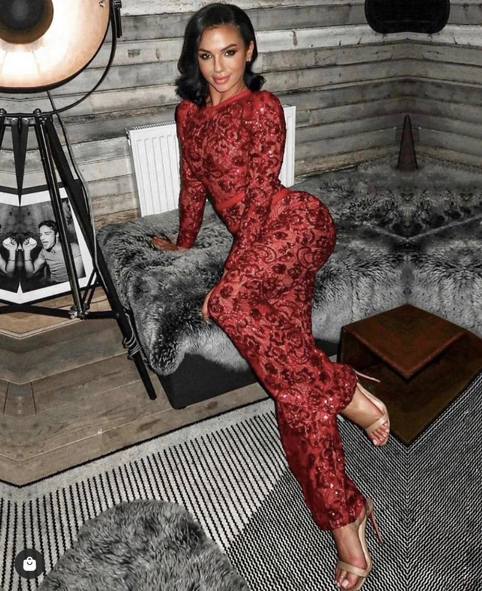 Red Sequins Celebrity Jumpsuit