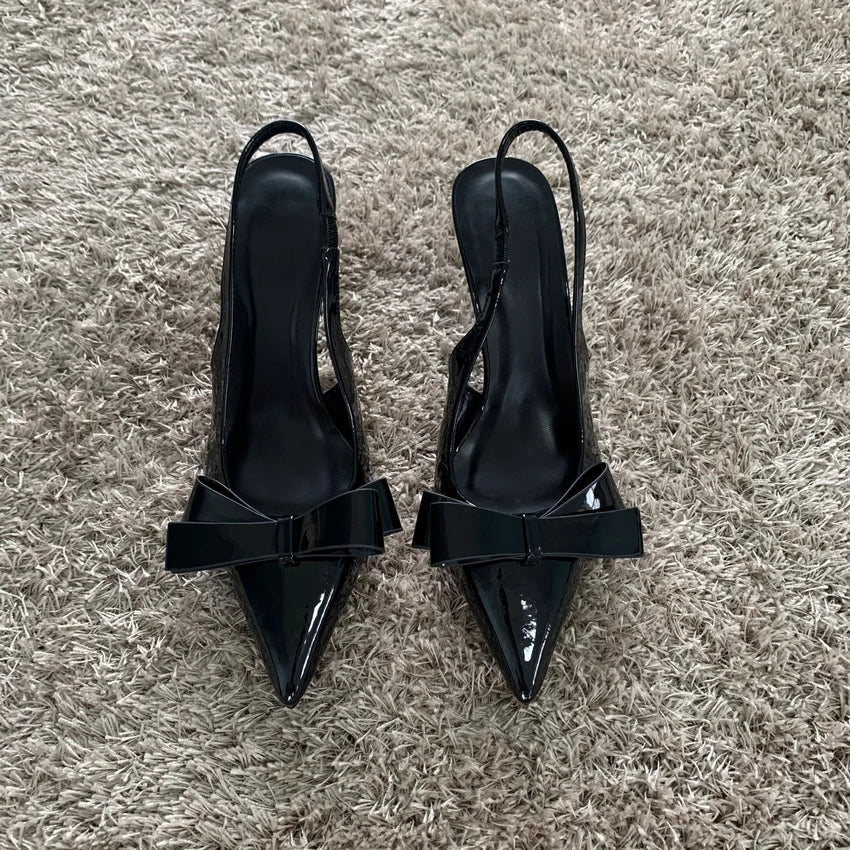 Black Bow Slingback High Heels