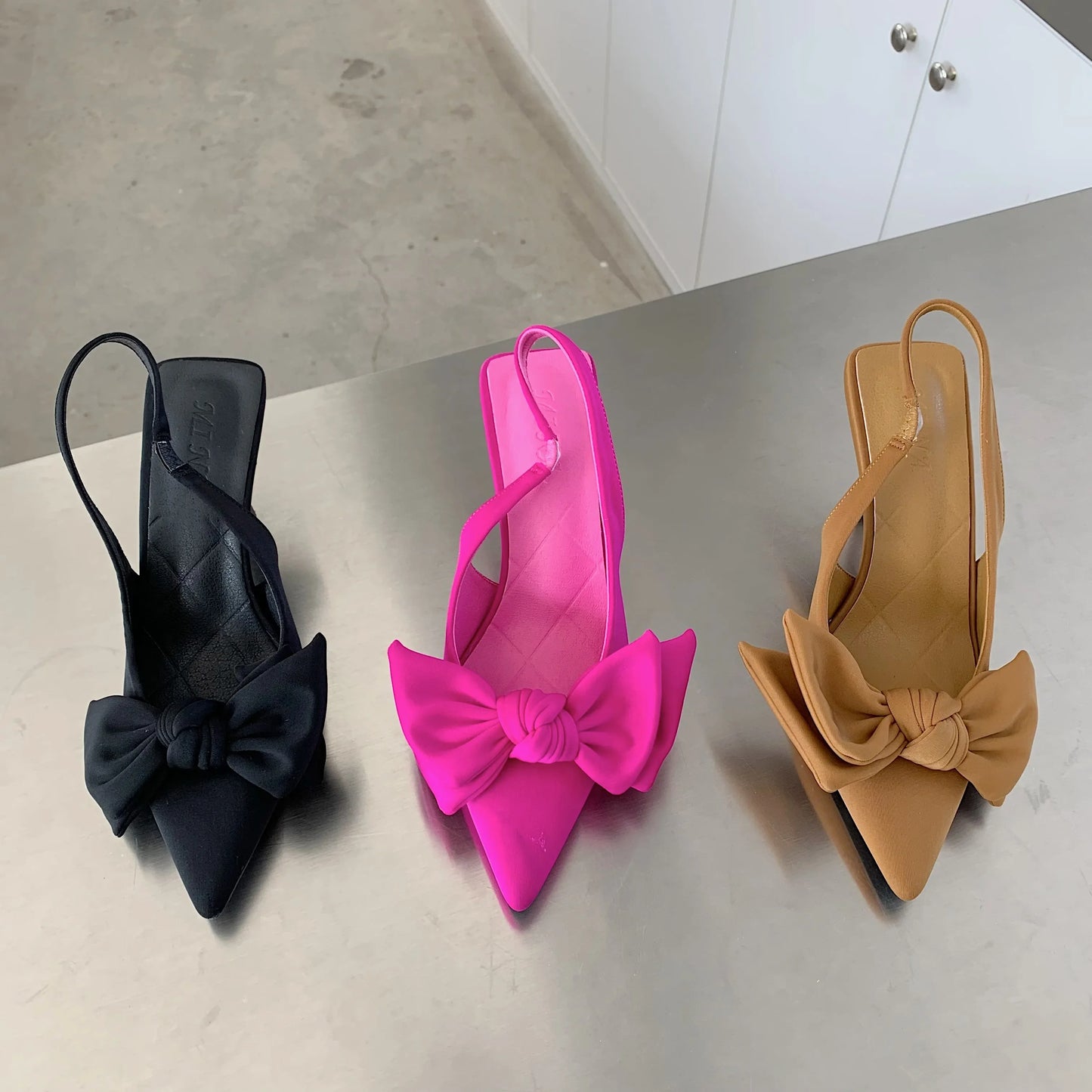 Bow-Knot Pointed Toe Slingback Heeled Sandals