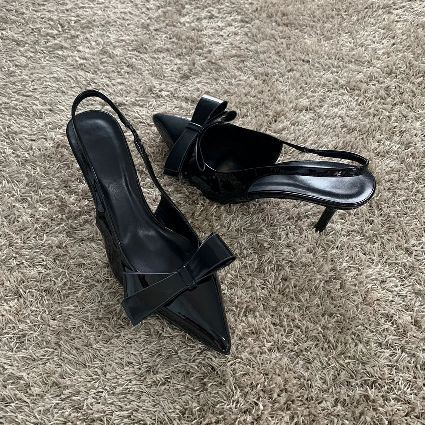 Black Bow Slingback High Heels