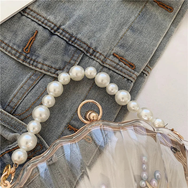 2024 New Transparent Pearl Chain Clutch