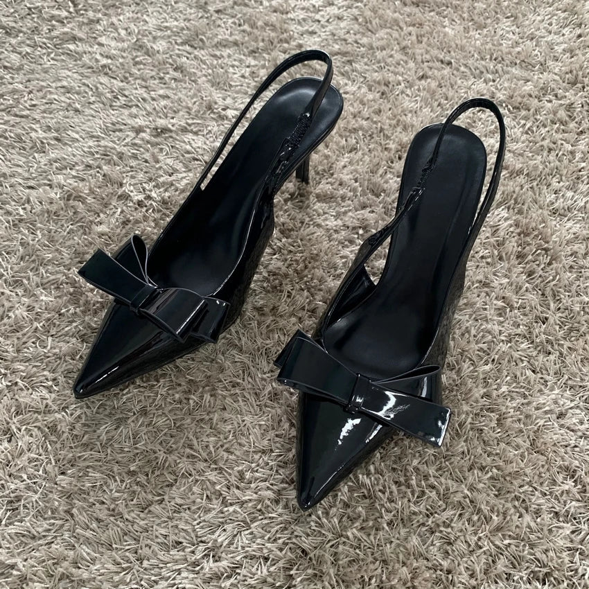 Black Bow Slingback High Heels