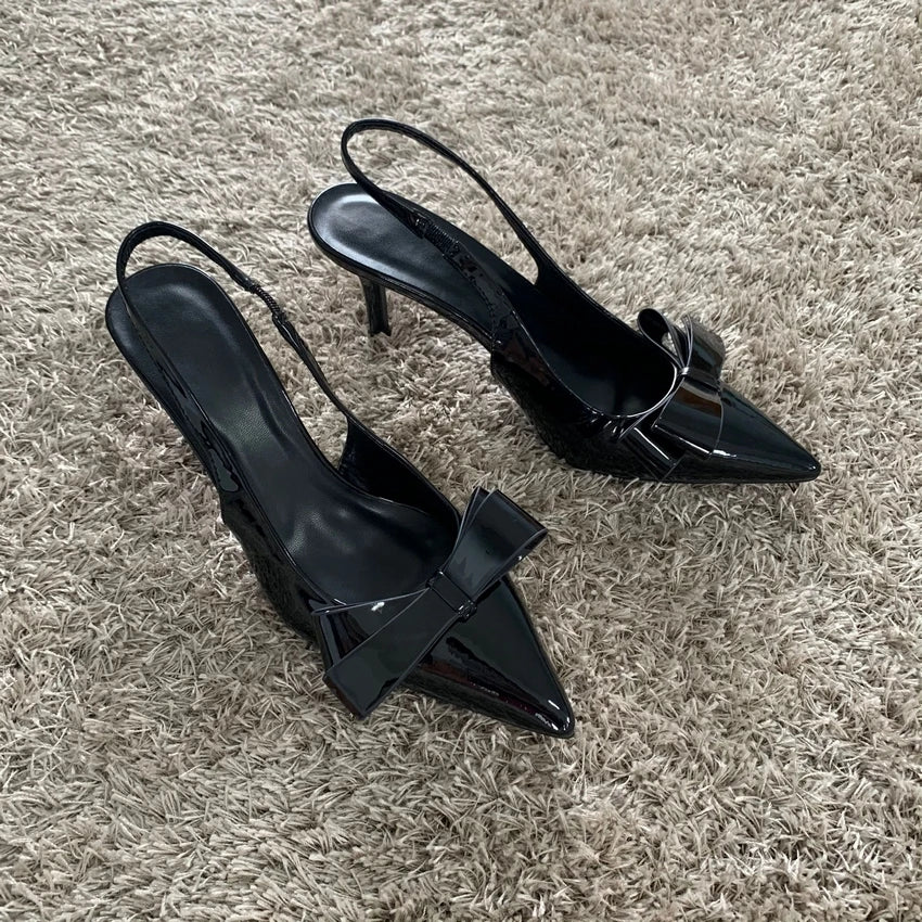 Black Bow Slingback High Heels