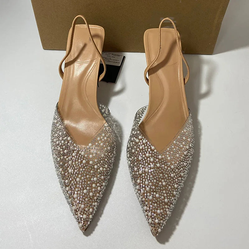 Crystal Pearl Slingback Summer Pumps