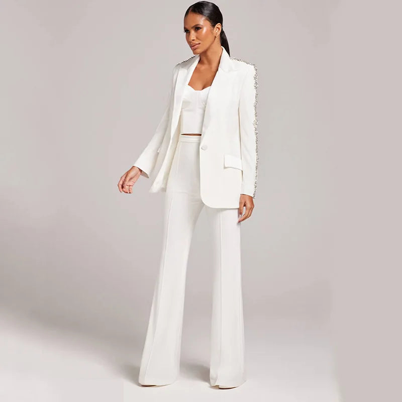 Career-Style Diamonds Beaded Women's Suit Set