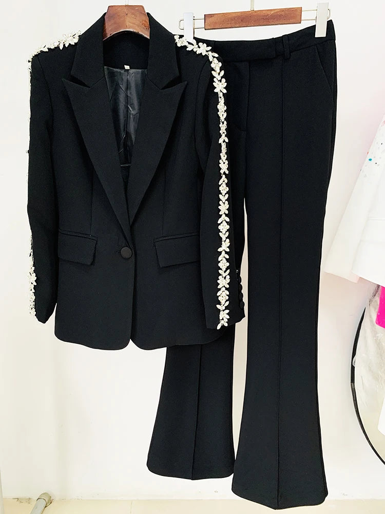 Career-Style Diamonds Beaded Women's Suit Set