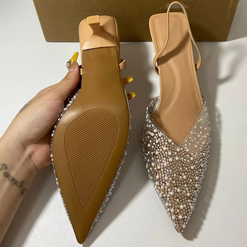 Crystal Pearl Slingback Summer Pumps