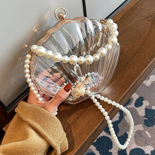 2024 New Transparent Pearl Chain Clutch