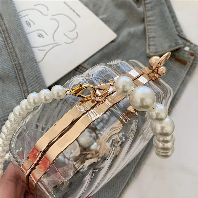 2024 New Transparent Pearl Chain Clutch