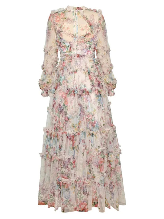 Ethereal Bloom: Spring Lantern Sleeve Evening Dress