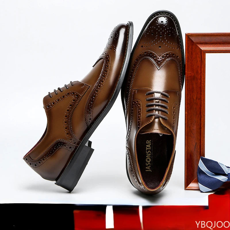 Business Brogue Shoes - Genuine Leather Lace-up