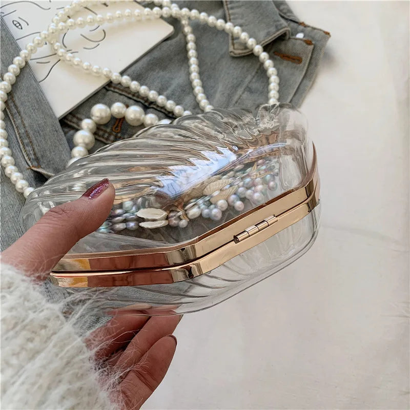 2024 New Transparent Pearl Chain Clutch