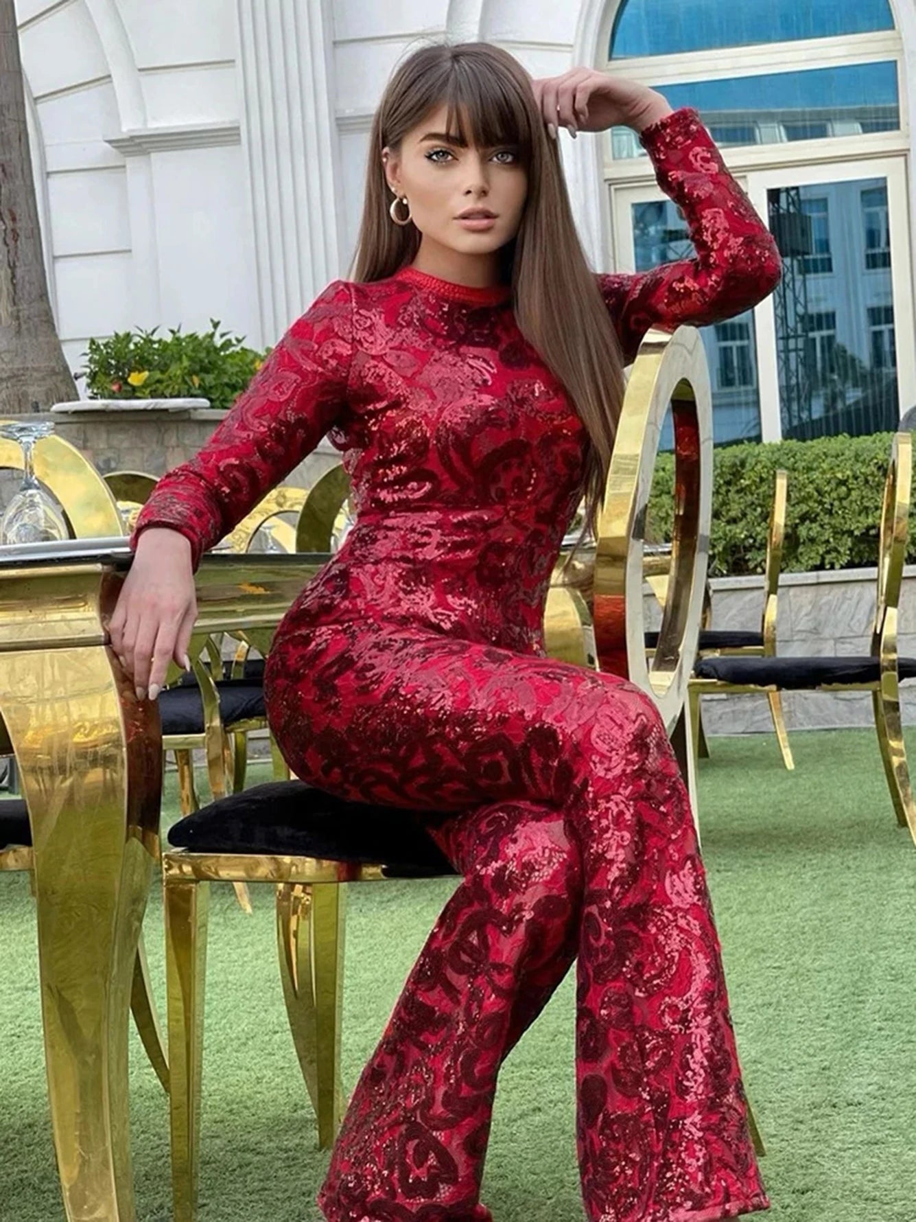 Red Sequins Celebrity Jumpsuit