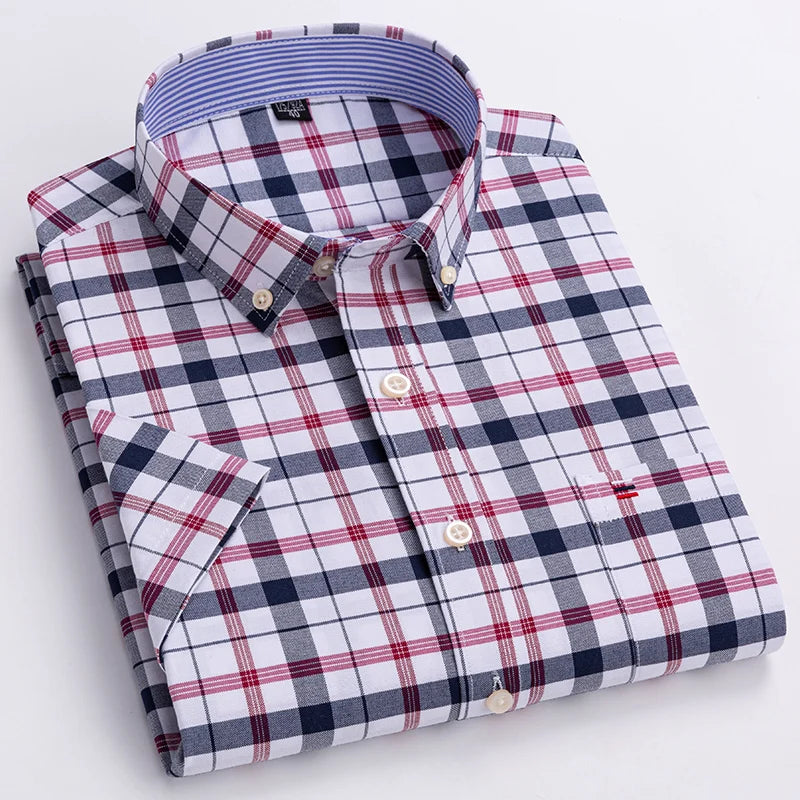 Cotton Oxford Plaid Business Shirt