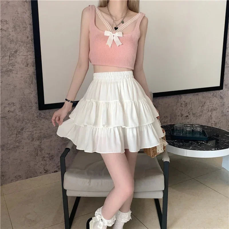 Summer Breeze Elegance: White Pleated A-line Skirt