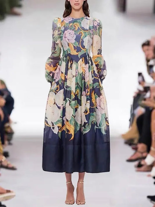 French Essence: High-Quality Print Midi Dress