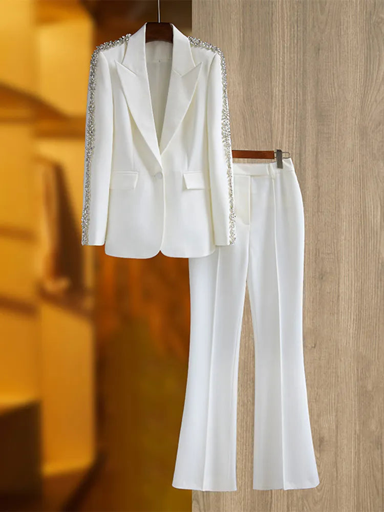 Career-Style Diamonds Beaded Women's Suit Set