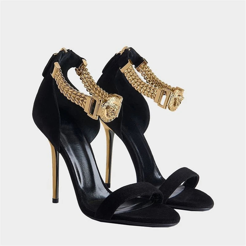 Glamorous Gold Chain Stiletto Sandals