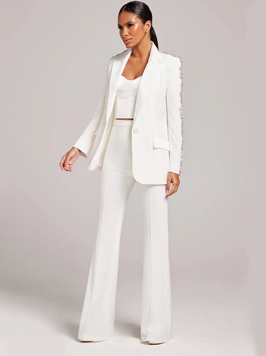 Career-Style Diamonds Beaded Women's Suit Set