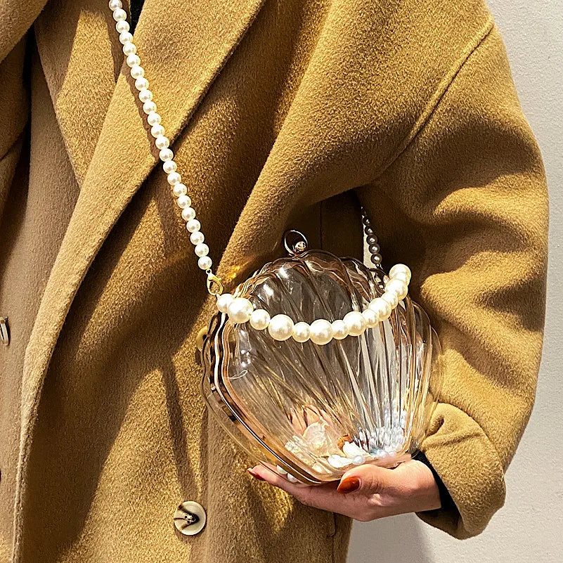 2024 New Transparent Pearl Chain Clutch