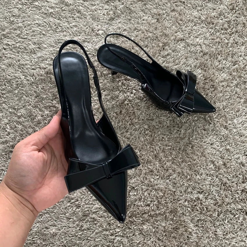 Black Bow Slingback High Heels