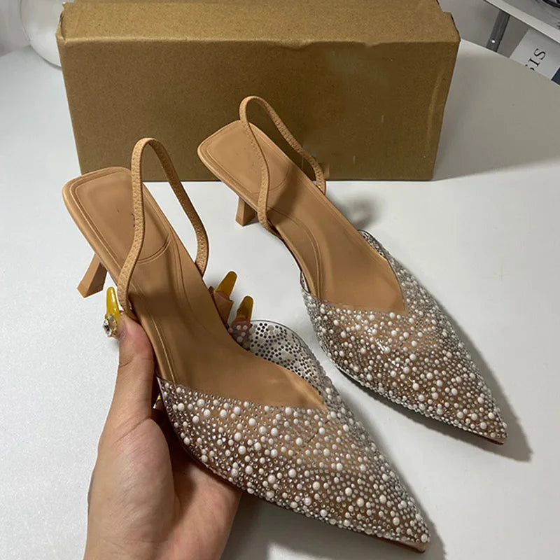 Crystal Pearl Slingback Summer Pumps