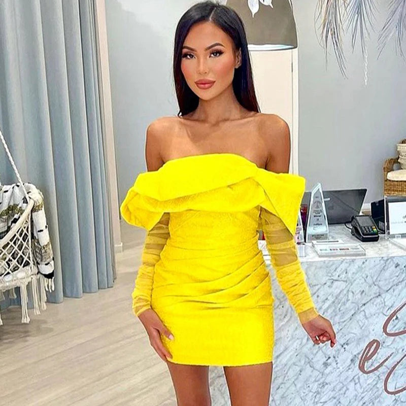 Off-Shoulder Bubble Mini Dress