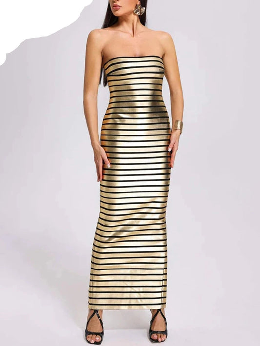 Golden Glam Foil Strapless Bodycon Dress