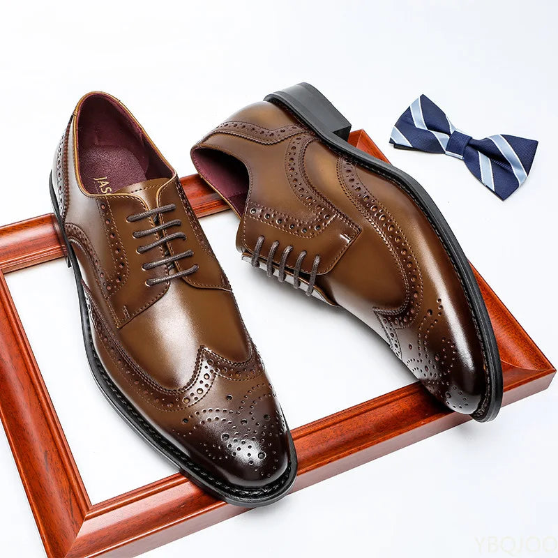 Business Brogue Shoes - Genuine Leather Lace-up