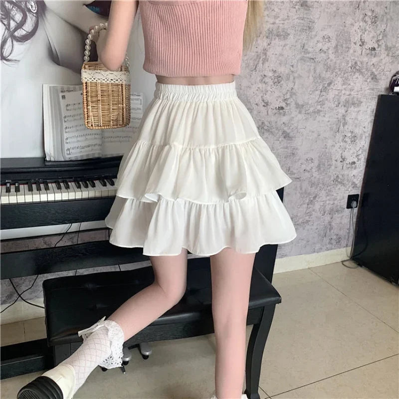 Summer Breeze Elegance: White Pleated A-line Skirt