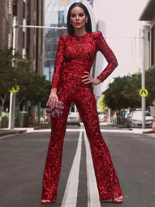 Red Sequins Celebrity Jumpsuit