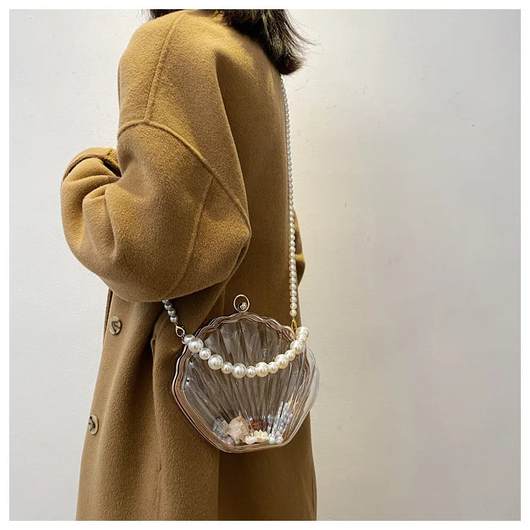 2024 New Transparent Pearl Chain Clutch