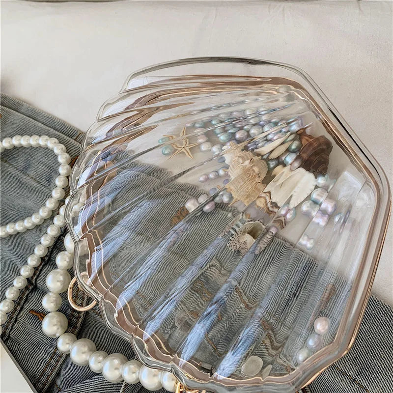 2024 New Transparent Pearl Chain Clutch