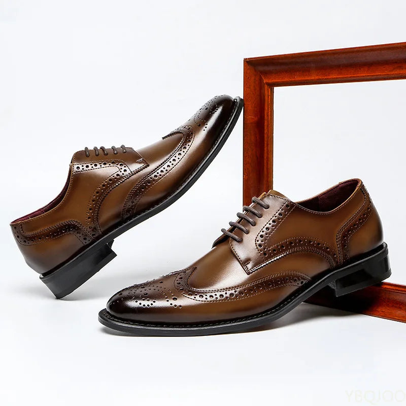 Business Brogue Shoes - Genuine Leather Lace-up