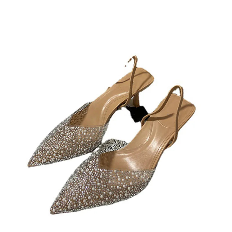 Crystal Pearl Slingback Summer Pumps