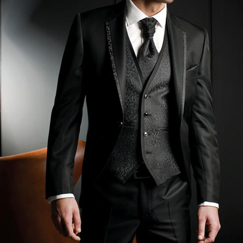 Trendy Slim Fit Men's Prom Dress in Black