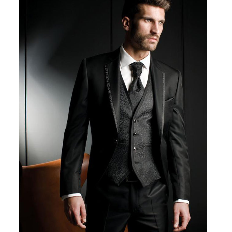 Trendy Slim Fit Men's Prom Dress in Black